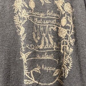 Anthropologie Charcoal Top with Gold Floral Graphic